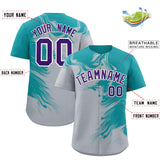 Custom Aqua Gray Personalized Ink Pattern Authentic Baseball Jersey
