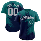 Custom Aqua Navy Personalized Ink Pattern Authentic Baseball Jersey