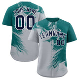 Custom Aqua Gray Personalized Ink Pattern Authentic Baseball Jersey