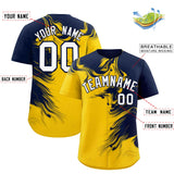 Custom Navy Gold Personalized Ink Pattern Authentic Baseball Jersey