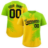 Custom Neon Green Gold Personalized Ink Pattern Authentic Baseball Jersey