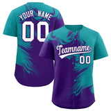 Custom Aqua Purple Personalized Ink Pattern Authentic Baseball Jersey