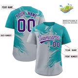 Custom Aqua Gray Personalized Ink Pattern Authentic Baseball Jersey