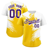 Custom White Gold Personalized Ink Pattern Authentic Baseball Jersey
