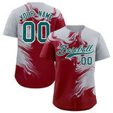 Custom Gray Crimson Personalized Ink Pattern Authentic Baseball Jersey