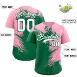 Custom Light Pink Kelly Green Personalized Ink Pattern Authentic Baseball Jersey