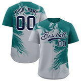 Custom Aqua Gray Personalized Ink Pattern Authentic Baseball Jersey