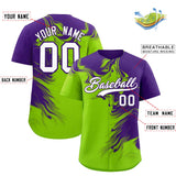 Custom Purple Neon Green Personalized Ink Pattern Authentic Baseball Jersey