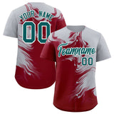 Custom Gray Crimson Personalized Ink Pattern Authentic Baseball Jersey