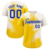 Custom Cream Gold Personalized Ink Pattern Authentic Baseball Jersey