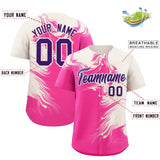 Custom Cream Pink Personalized Ink Pattern Authentic Baseball Jersey