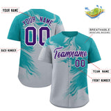 Custom Aqua Gray Personalized Ink Pattern Authentic Baseball Jersey