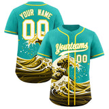 Custom Aqua Wave Graffiti Pattern Authentic Baseball Jersey