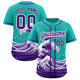 Custom Aqua Wave Graffiti Pattern Authentic Baseball Jersey