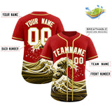 Custom Red Wave Graffiti Pattern Authentic Baseball Jersey