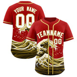 Custom Red Wave Graffiti Pattern Authentic Baseball Jersey