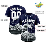 Custom Navy Wave Graffiti Pattern Authentic Baseball Jersey