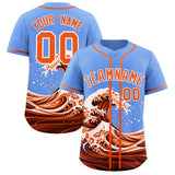 Custom Light Blue Wave Graffiti Pattern Authentic Baseball Jersey