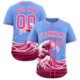 Custom Light Blue Wave Graffiti Pattern Authentic Baseball Jersey