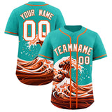 Custom Aqua Wave Graffiti Pattern Authentic Baseball Jersey