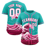 Custom Aqua Wave Graffiti Pattern Authentic Baseball Jersey