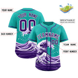 Custom Aqua Wave Graffiti Pattern Authentic Baseball Jersey