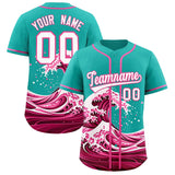 Custom Aqua Wave Graffiti Pattern Authentic Baseball Jersey