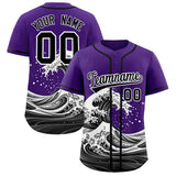 Custom Black Wave Graffiti Pattern Authentic Baseball Jersey