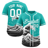 Custom Aqua Wave Graffiti Pattern Authentic Baseball Jersey