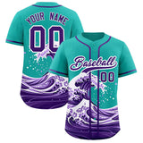 Custom Aqua Wave Graffiti Pattern Authentic Baseball Jersey