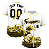 Custom White Wave Graffiti Pattern Authentic Baseball Jersey