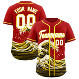 Custom Red Wave Graffiti Pattern Authentic Baseball Jersey