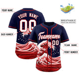 Custom Navy Wave Graffiti Pattern Authentic Baseball Jersey