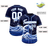 Custom Navy Wave Graffiti Pattern Authentic Baseball Jersey