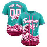Custom Aqua Wave Graffiti Pattern Authentic Baseball Jersey