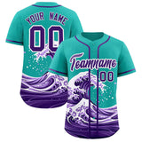 Custom Aqua Wave Graffiti Pattern Authentic Baseball Jersey