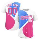 Custom White Powder Blue-Pink Color Block Personalized Half Heart Pattern Authentic Baseball Jersey