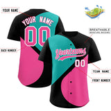 Custom Black Aqua-Pink Color Block Personalized Half Heart Pattern Authentic Baseball Jersey