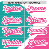 Custom White Aqua-Pink Color Block Personalized Half Heart Pattern Authentic Baseball Jersey