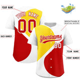 Custom White Gold-Red Color Block Personalized Half Heart Pattern Authentic Baseball Jersey