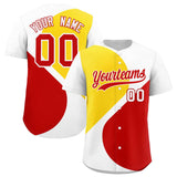Custom White Gold-Red Color Block Personalized Half Heart Pattern Authentic Baseball Jersey