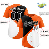 Custom Orange Black-White Color Block Personalized Half Heart Pattern Authentic Baseball Jersey