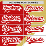 Custom Old Gold Red-White Color Block Personalized Half Heart Pattern Authentic Baseball Jersey