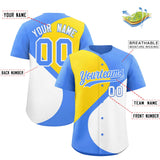 Custom Powder Blue Gold-White Color Block Personalized Half Heart Pattern Authentic Baseball Jersey
