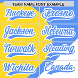 Custom Powder Blue Gold-White Color Block Personalized Half Heart Pattern Authentic Baseball Jersey