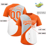 Custom Orange Silver-White Color Block Personalized Half Heart Pattern Authentic Baseball Jersey