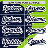 Custom Neon Green Navy-White Color Block Personalized Half Heart Pattern Authentic Baseball Jersey