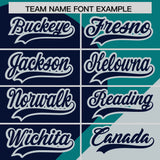 Custom Aqua Navy-Silver Color Block Personalized Half Heart Pattern Authentic Baseball Jersey