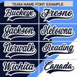 Custom Powder Blue Navy-White Color Block Personalized Half Heart Pattern Authentic Baseball Jersey