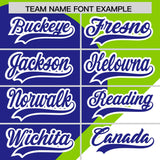 Custom Neon Green Royal-White Color Block Personalized Half Heart Pattern Authentic Baseball Jersey